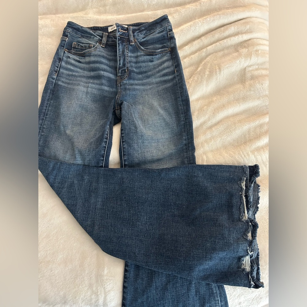 BKE Women's Distressed Straight Leg Jeans - Dark Blue